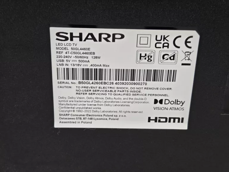 TELEWIZOR SHARP 50GL4460E PILOT