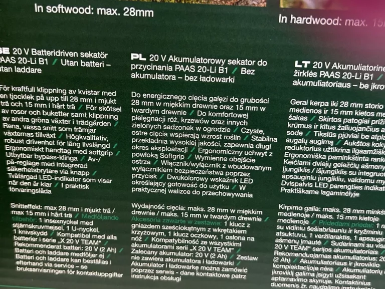 PARKSIDE 4V AKUMULATOROWY SEKATOR OGRODOWY NOŻYCE DO GAŁĘZI BEZPRZEWODOWY