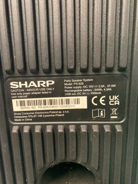 GŁOŚNIK PRZENOŚNY SHARP PS-929