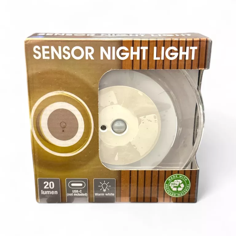 LAMPKA NOCNA CZUJNIK RUCHU ŁADOWANIE USB ŚCIENNA ŚREDNICA 10 CM 20 LUMEN