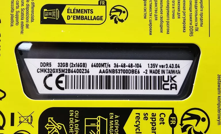 PAMIĘĆ RAM CORSAIR DDR5 32 GB 6400 MHZ CL36 CMK32GX5M2B6400Z36
