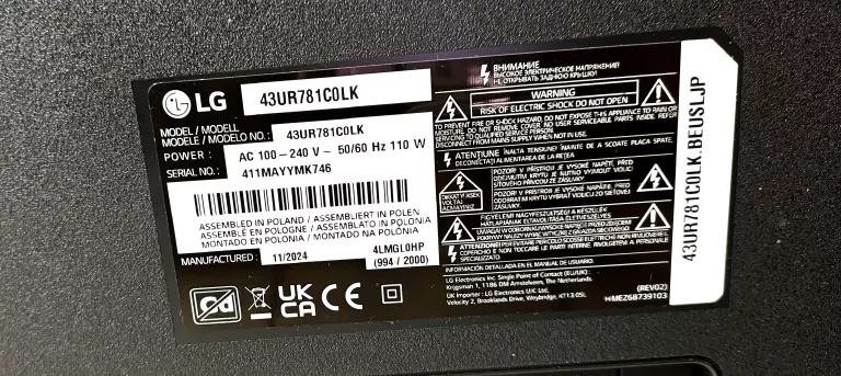 TELEWIZOR LG 43UR781C0LK 43" LED 4K + PILOT