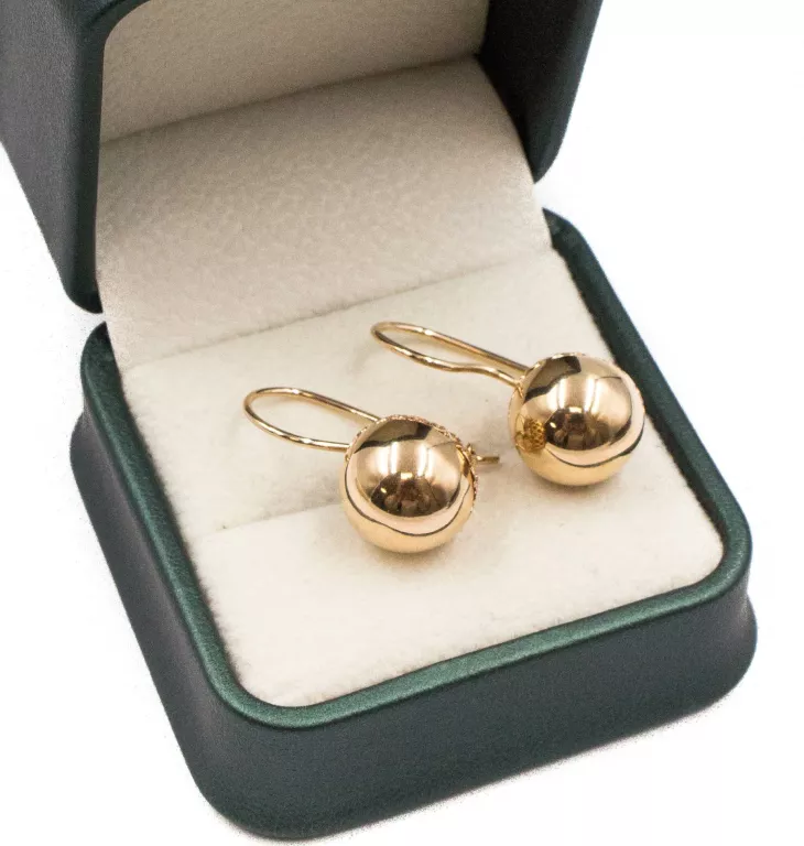ZŁOTE KOLCZYKI 14 K DAMSKIE ZDOBIONE AŻUROWE KULKI NA BIGLU W. 4,40G