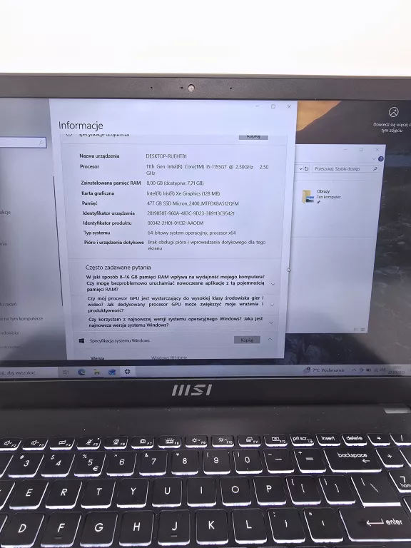 LAPTOP MSI MODERN 15 15,6 " INTEL CORE I5-1155G7 / 8 GB / 512