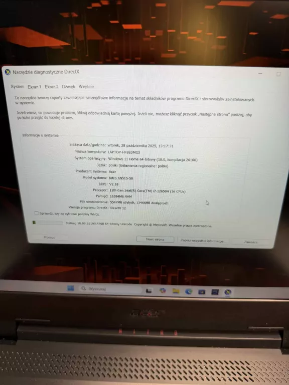 LAPTOP  ACER NITRO 5 AN515-58  INTELCORE I7/ 16GB/1TB./ WIN.11 HOME