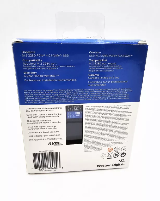 DYSK SSD WD BLUE SN5000 1TB M.2 2280 PCI-E X4 GEN4 NVME WDS100T4B0E