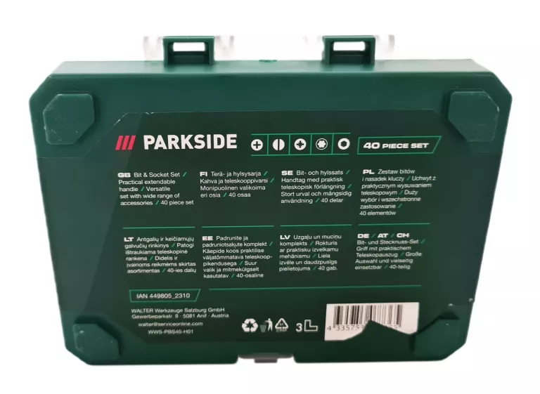 PARKSIDE ZESTAW BITÓW I NASADEK KLUCZY PPBS 40 A1 - 40 ELEMENTÓW