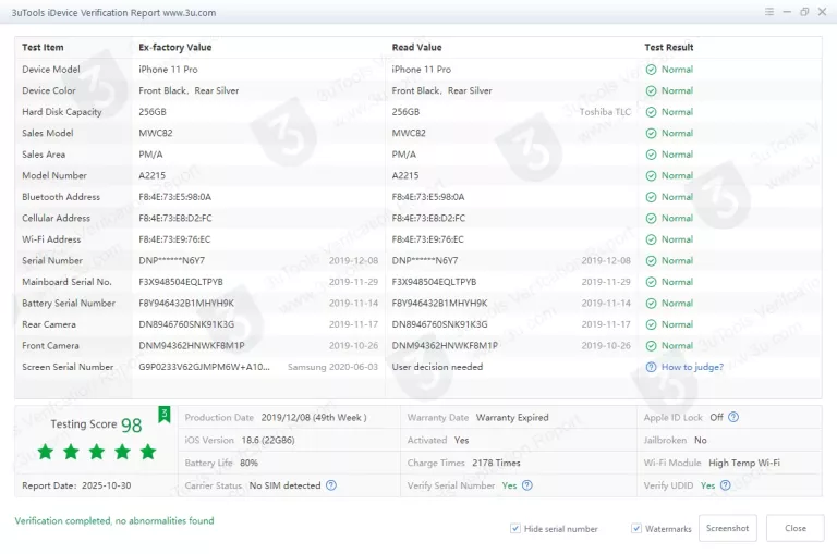 TELEFON APPLE IPHONE 11 PRO 256GB SPACE GRAY BAT. 73% - OPIS!
