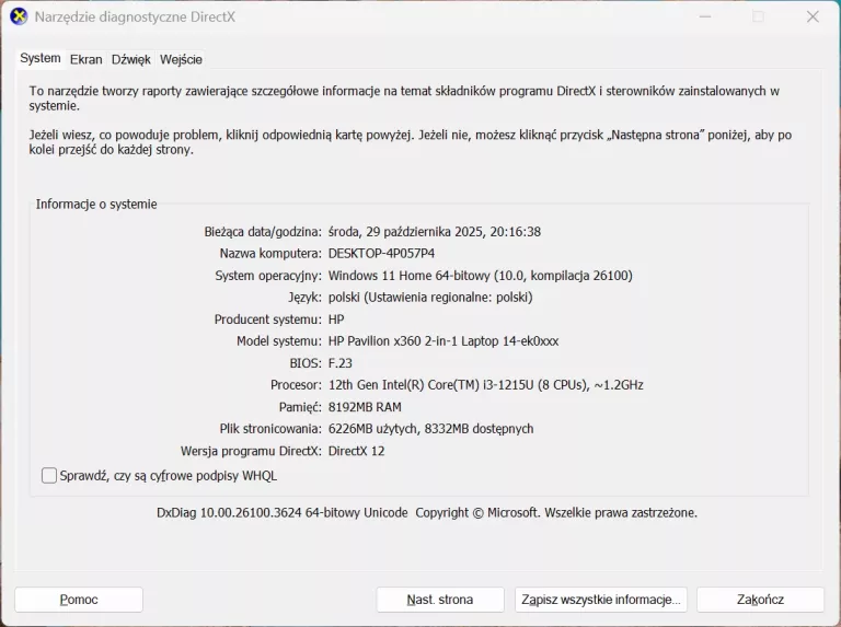 LAPTOP HP PAVILION X360 14-EK0013DX 14" I3-1215U 8/256GB SSD DOTYKOWY