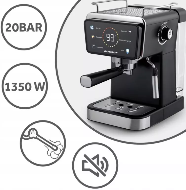 EKSPRES DO KAWY CIŚNIENIOWY KOLBOWY ZE SPIENIACZEM 20BAR 1350W BERDSEN