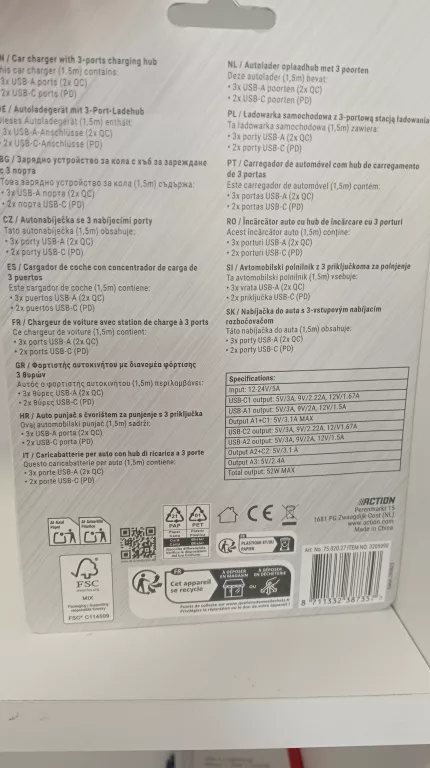 ŁADOWARKA SAMOCHODOWA ,USB 3.1 TYP C NL PRODACTION 3100 MA