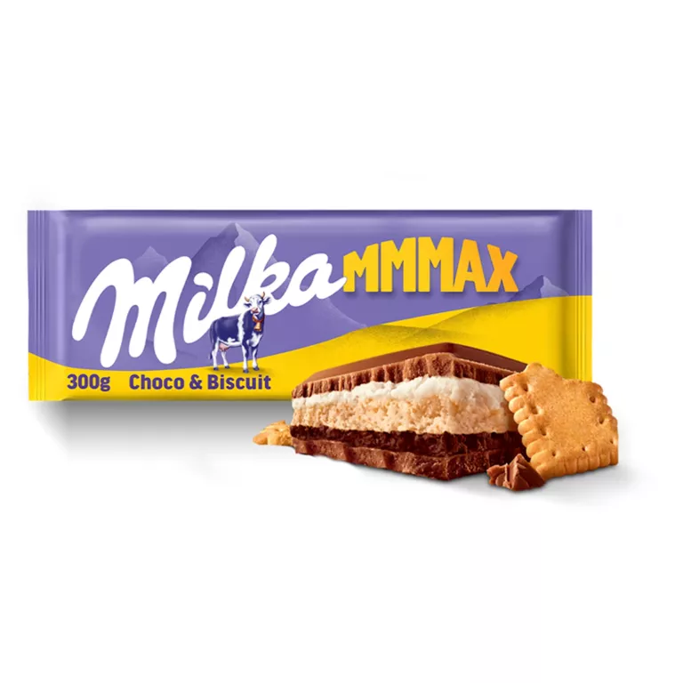 MILKA MMMAX CZEKOLADA MLECZNA Z HERBATNIKIEM I NADZIENIEM KAKAO 300G 08/26