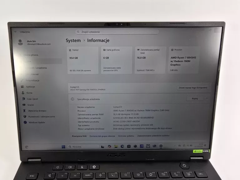 LAPTOP ASUS TUF GAMING FA401 14 " AMD RYZEN 7 16 GB / 1024 GB SZARY