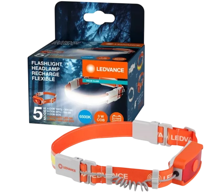 CZOŁOWA AKUMULATOROWA LATARKA LED, PASEK COB Z ŚWIATŁEM SOS SLEDVANCE