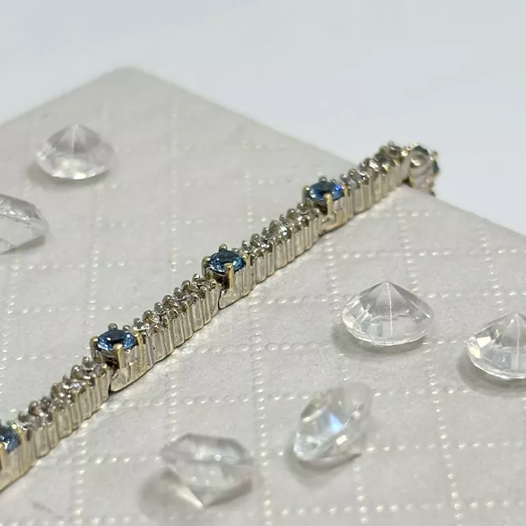 ZŁOTA BRANSOLETKA BIAŁE ZŁOTO NIEBIESKIE CYRKONIE P585 9,76G 19CM