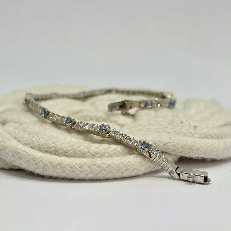 ZŁOTA BRANSOLETKA BIAŁE ZŁOTO NIEBIESKIE CYRKONIE P585 9,76G 19CM