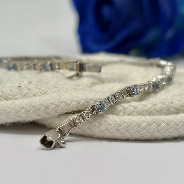 ZŁOTA BRANSOLETKA BIAŁE ZŁOTO NIEBIESKIE CYRKONIE P585 9,76G 19CM