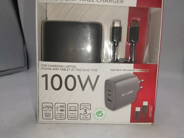 ŁADOWARKA RE-LOAD 100W 3-PORTY CZARNA KOMPLET