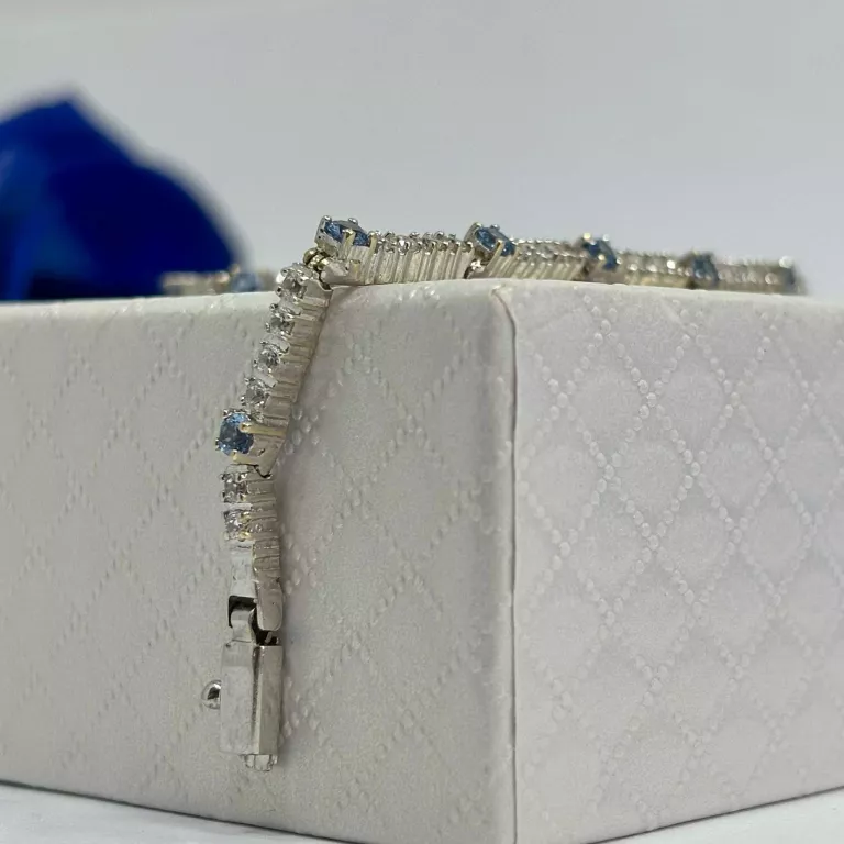 ZŁOTA BRANSOLETKA BIAŁE ZŁOTO NIEBIESKIE CYRKONIE P585 9,76G 19CM