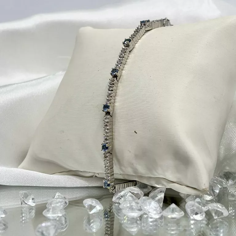 ZŁOTA BRANSOLETKA BIAŁE ZŁOTO NIEBIESKIE CYRKONIE P585 9,76G 19CM