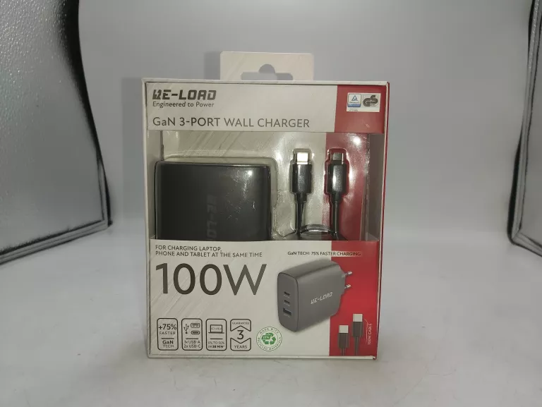 ŁADOWARKA RE-LOAD 100W 3-PORTY CZARNA KOMPLET