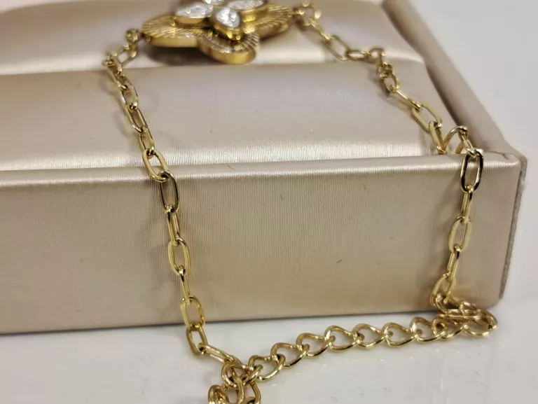 BRANSOLETKA ZE STALI CHIRURGICZNEJ POZŁACANA Z MOTYWEM MOTYLKA