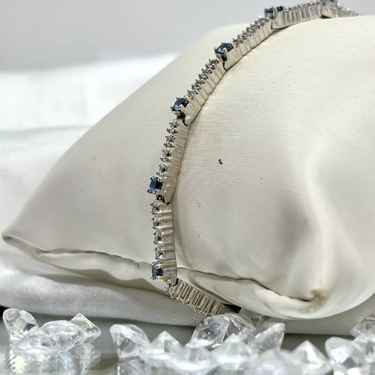 ZŁOTA BRANSOLETKA BIAŁE ZŁOTO NIEBIESKIE CYRKONIE P585 9,76G 19CM