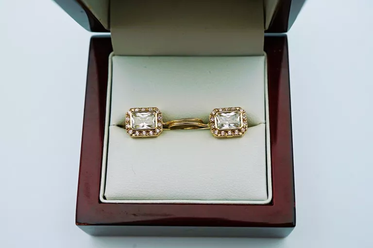 ZŁOTE KOLCZYKI Z ZAMKNIĘTYM BIGLEM I PROSTOKĄTNYMI CYRKONIAMI PR.585 14K