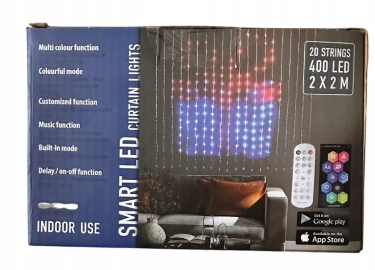 INTELIGENTNA KURTYNA ŚWIETLNA, PROGRAMOWALNE DIODY NA KAŻDĄ OKAZJE 2X2M 40