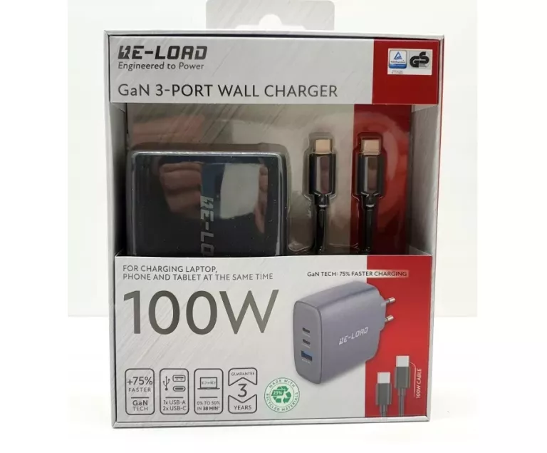 ŁADOWARKA RE-LOAD 100W 2 X USB-C 1 X USB-A CZARNA