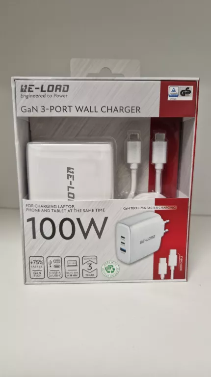 SZYBKA ŁADOWARKA 100W GAN 2 X USB-C 1 X USB-A RE- LOAD BIAŁA