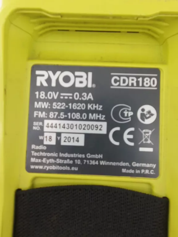 RADIO BUDOWLANE RYOBI CDR180 ONE+ 18V AKUMULATOR