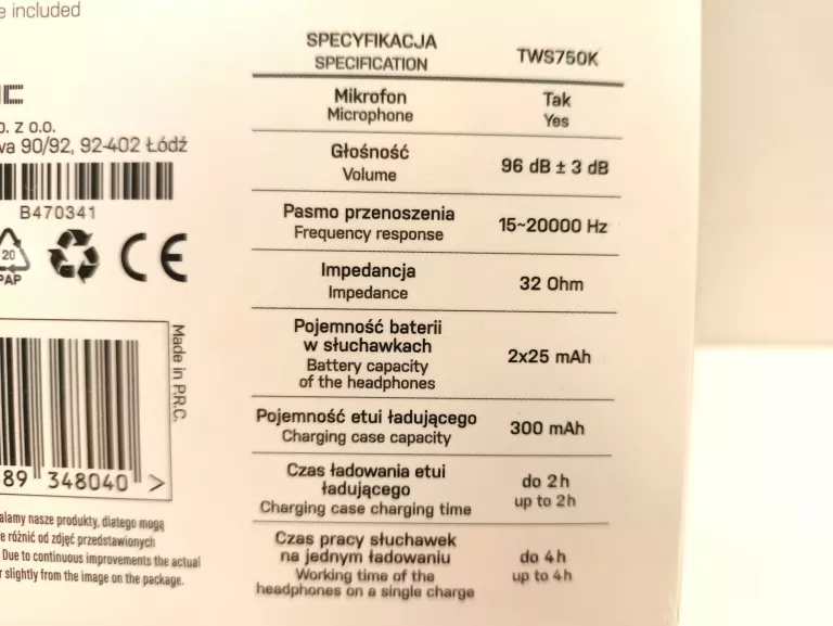 SŁUCHAWKI DOUSZNE XMUSIC TWS750K CZARNY