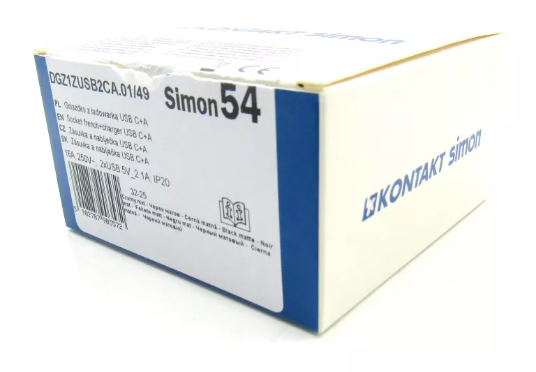 GNIAZDO POJEDYNCZE Z ŁADOWARKĄ 2XUSB TYPU C+A 2.1A CZARNY MAT SIMON 54