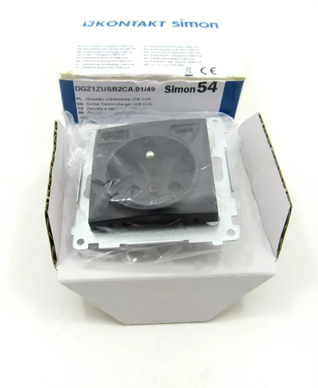 GNIAZDO POJEDYNCZE Z ŁADOWARKĄ 2XUSB TYPU C+A 2.1A CZARNY MAT SIMON 54