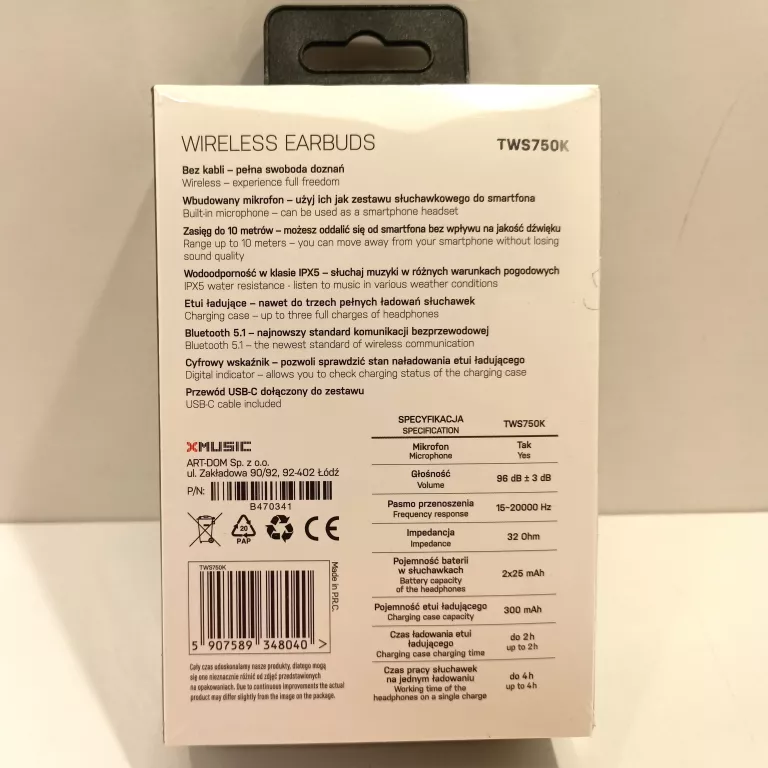 SŁUCHAWKI DOUSZNE XMUSIC TWS750K CZARNY