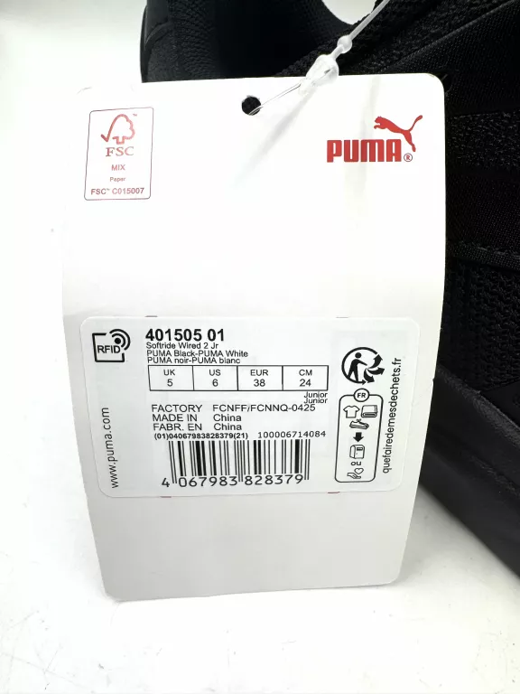 BUTY MŁODZIEŻOWE SPORTOWE PUMA SOFTRIDE WIRED 2 JR 40150501 CZARNE 38