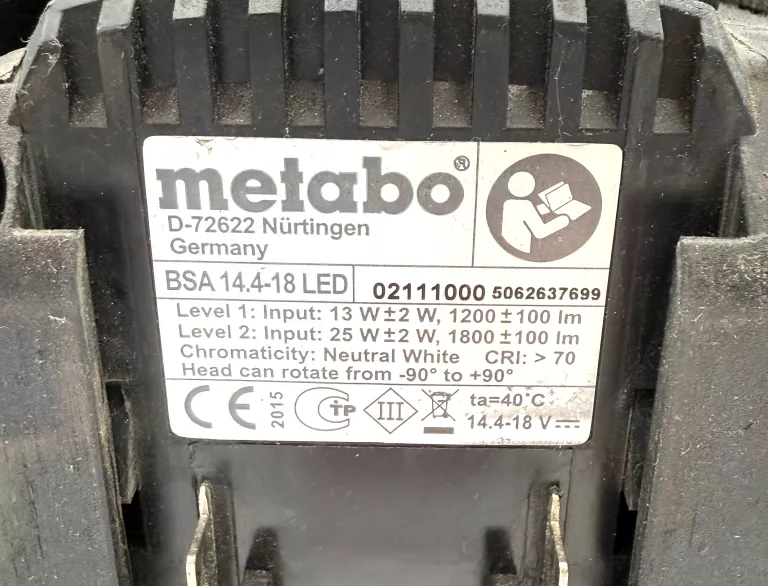 REFLEKTOR METABO BSA 14.4-18 LED + AKUMULATOR 4AH + ŁADOWARKA