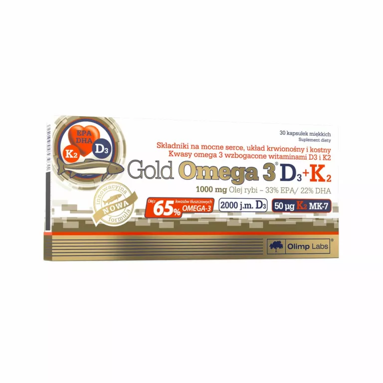 OLIMP GOLD OMEGA 3 D3 + K2, WZMACNIA SERCE ZDROWE KOŚCI ZĘBY 30 KAPSUŁEK