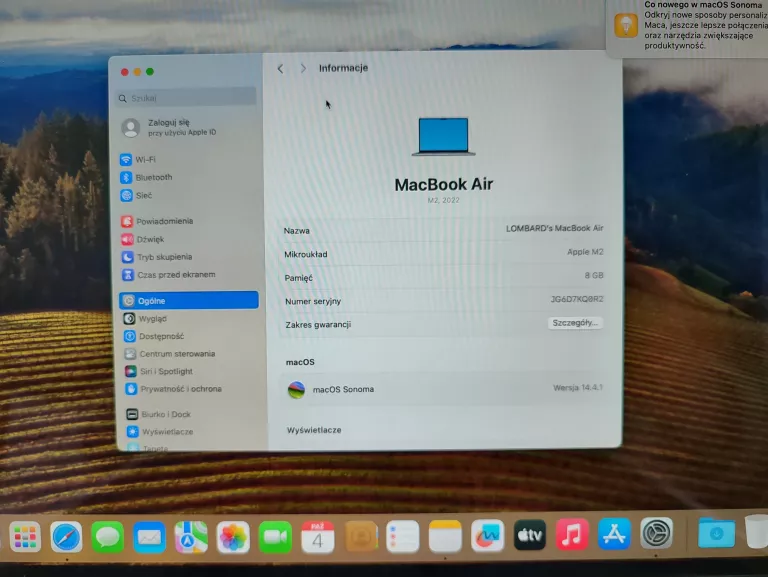 LAPTOP APPLE MACBOOK AIR 13 2022R A2681 13.60" M2 8GB 256GB SSD BAT. 99%