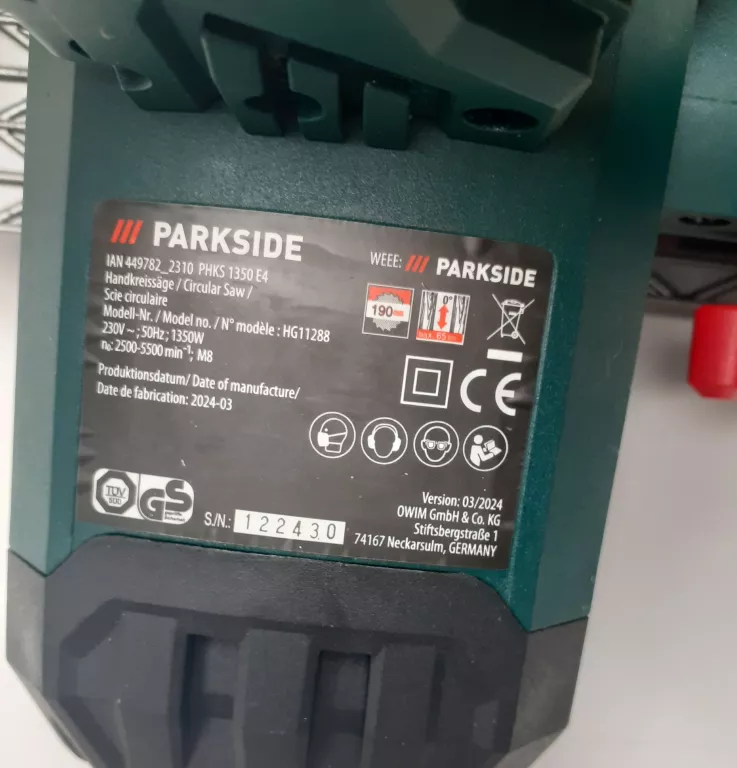 PARKSIDE PILARKA RĘCZNA, 1350 W, PHKS 1350 E4 PUDEŁKO