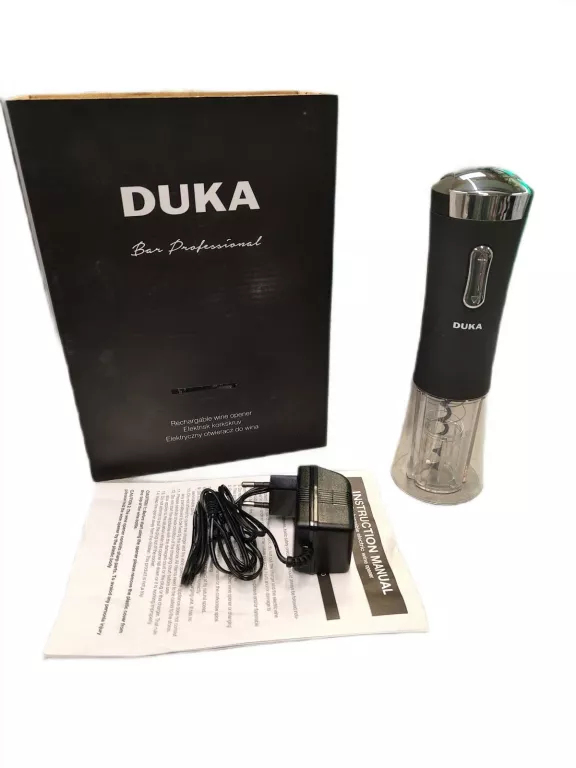 ELEKTRYCZNY KORKOCIĄG DO WINA DUKA WYKONANY Z CZARNEGO PLASTIKU