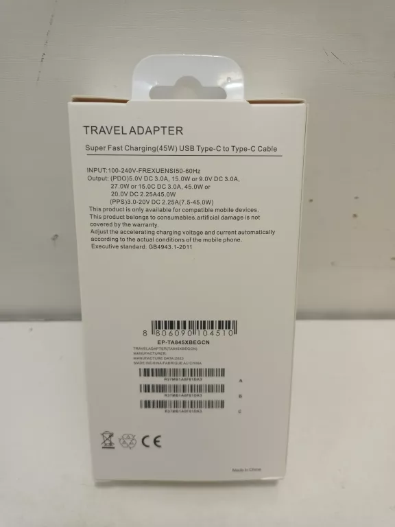 ŁADOWARKA 45W PD ADAPTER USB-C CZARNA