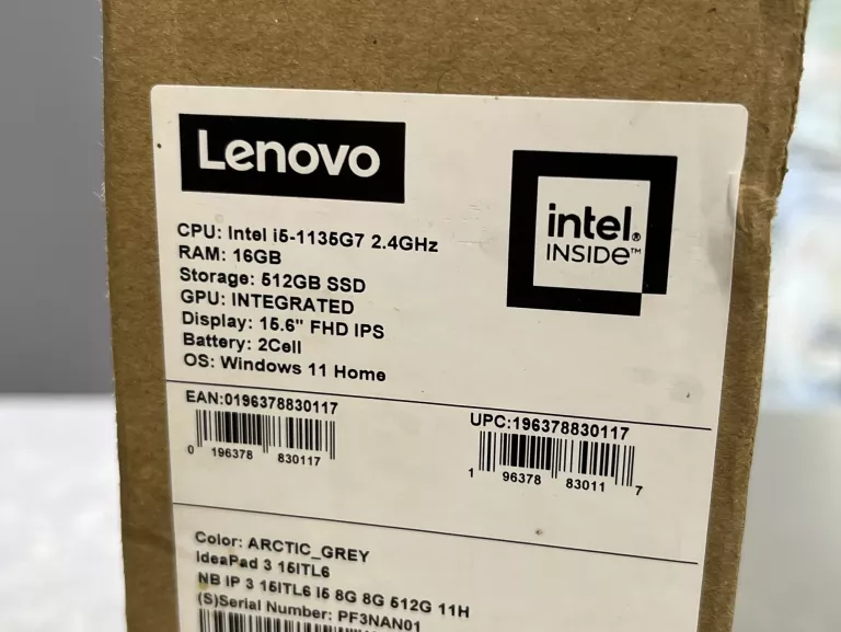 LAPTOP LENOVO IDEAPAD 3 16/512 I5-1135G7 2.4GHZ KPL