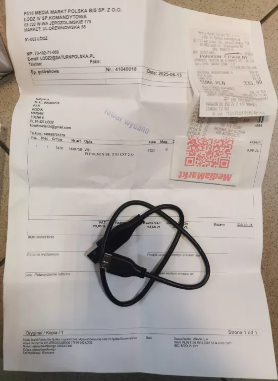 DYSK ZEWNĘTRZNY WD ELEMENTS SE 2 TB