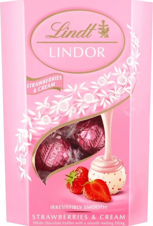 LINDT LINDOR TRUSKAWKOWE BIAŁA CZEKOLADA TRUSKAWKA 200G
