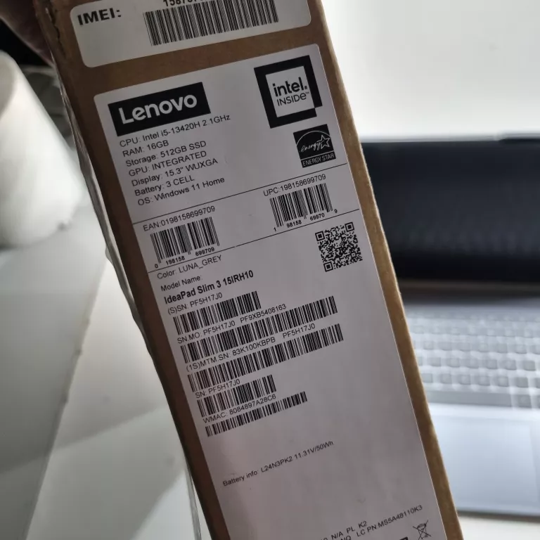 LAPTOP LENOVO IDEAPAD SLIM 3 15IRH10 15,3 "  I5 16 GB / 512 GB ZAS PUD