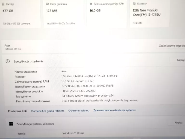 LAPTOP ACER EXTENSA 15 N22C6 #I5 X12 / 16RAM / 512NVME
