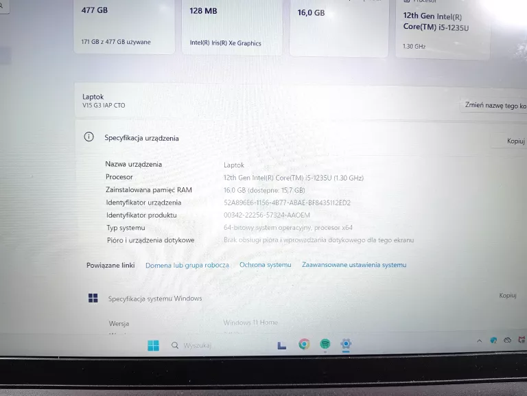 LAPTOP LENOVO V15 G3 I5 12 GEN./ 16 RAM/ 512 SSD