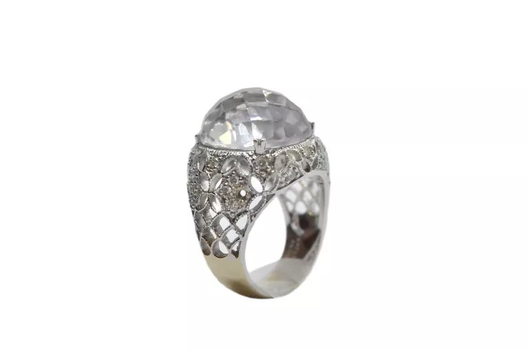 CUDNY PIERŚĆIONEK  BIAŁE ZŁOTO BRYLANTY AMETYST